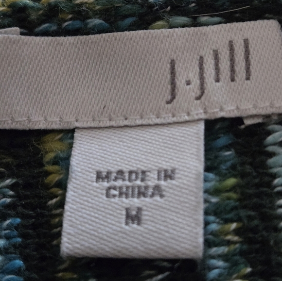 J Jill Womens M Cardigan Sweater Green Textured Knit Boho Lagenlook Marled Long - Picture 8 of 10